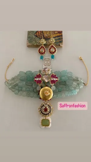 Green beaded choker kundan set indian set