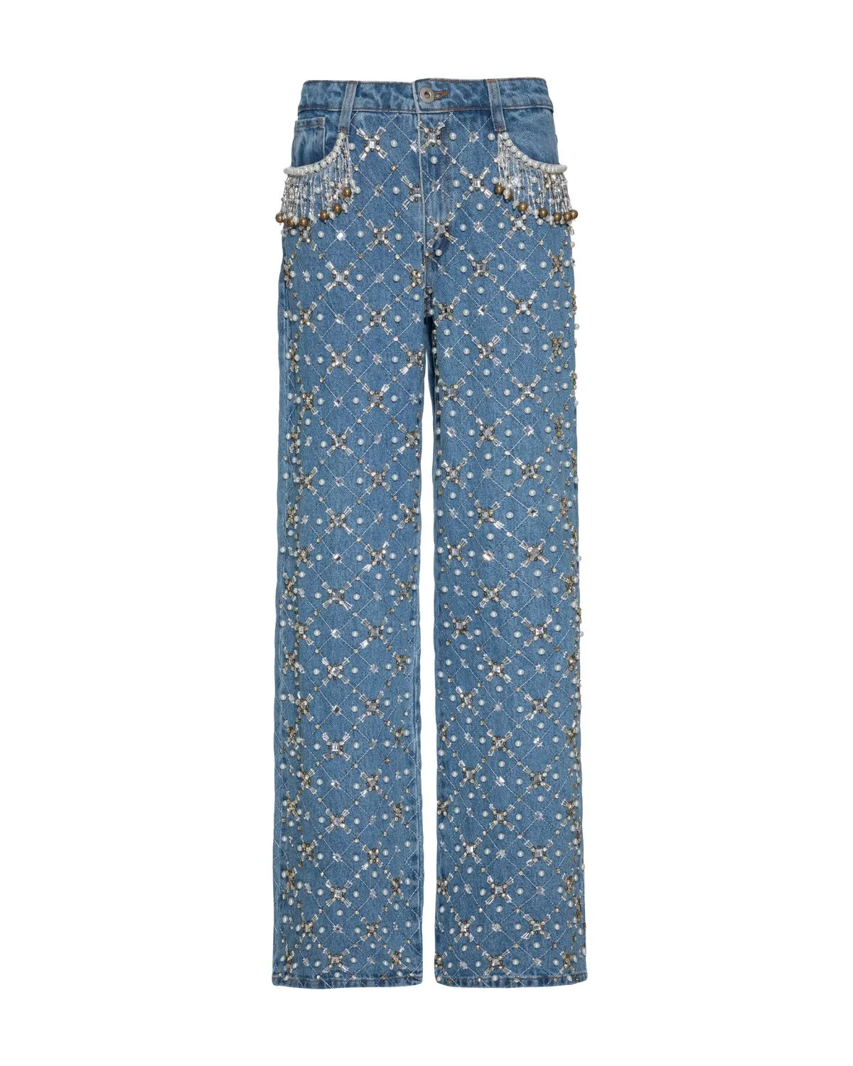 HAND-BEADED HIGH WAIST JEANS