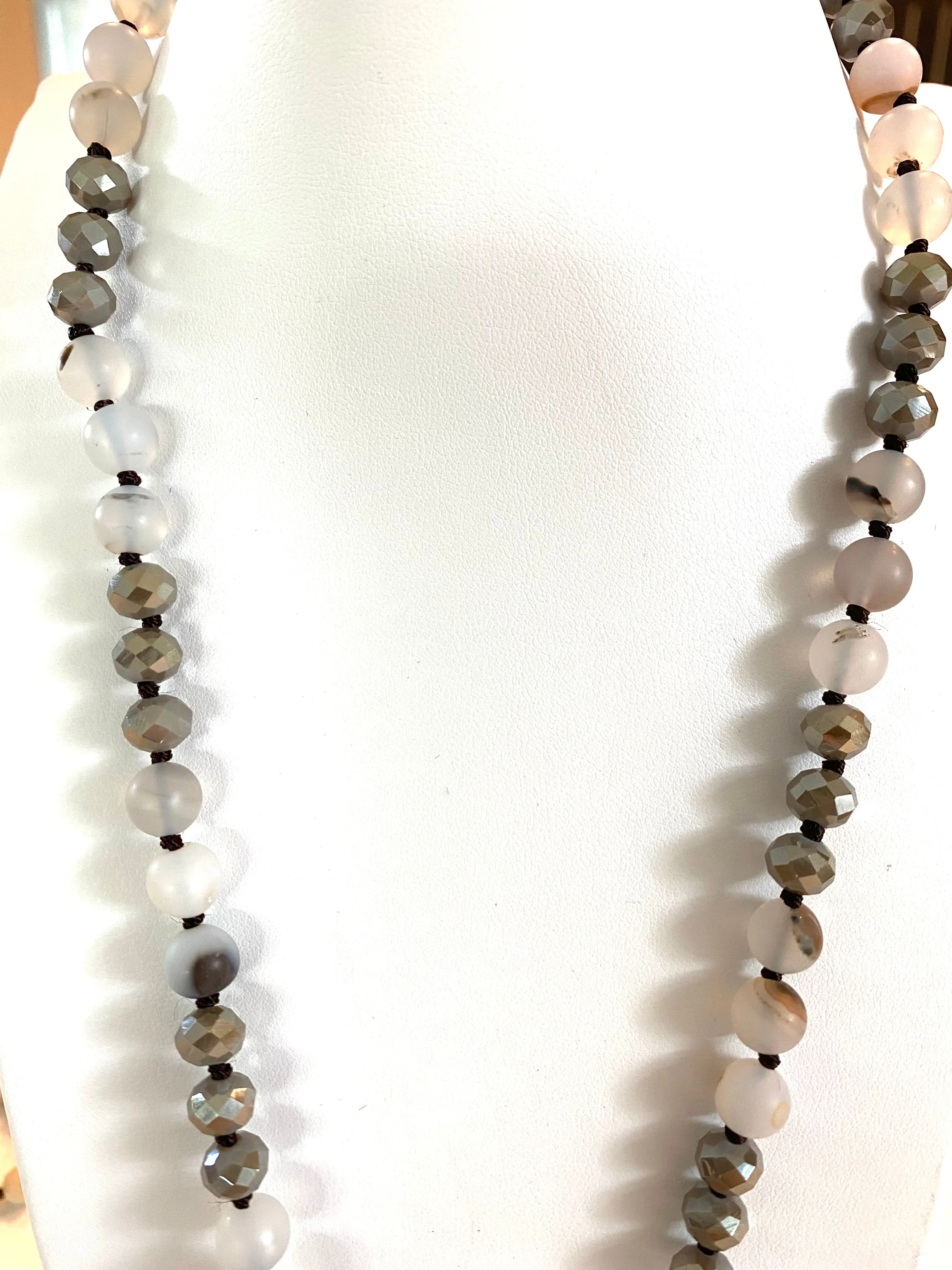 Hand Knotted Crystal and Stone 36in Necklace