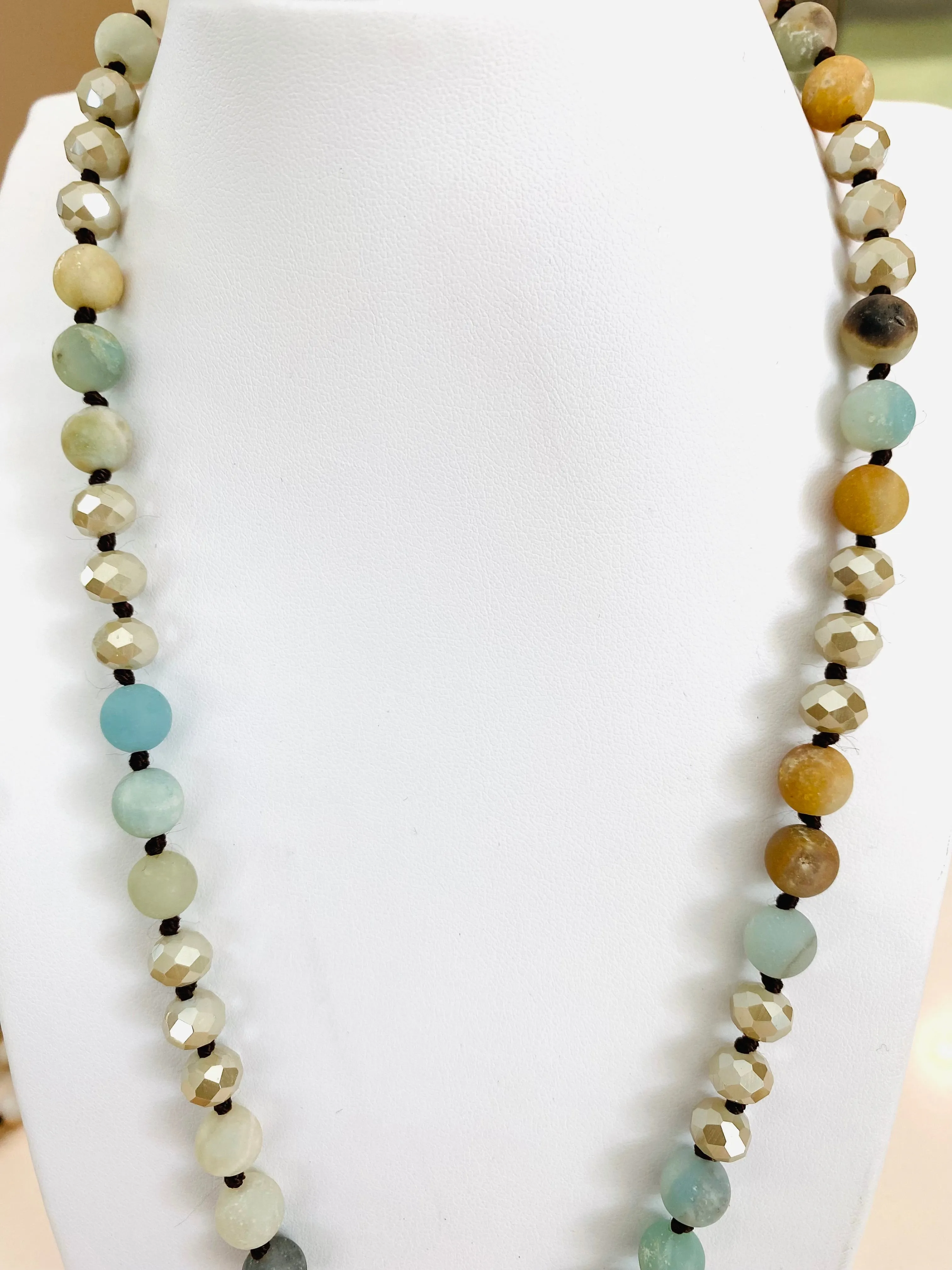 Hand Knotted Crystal and Stone 36in Necklace