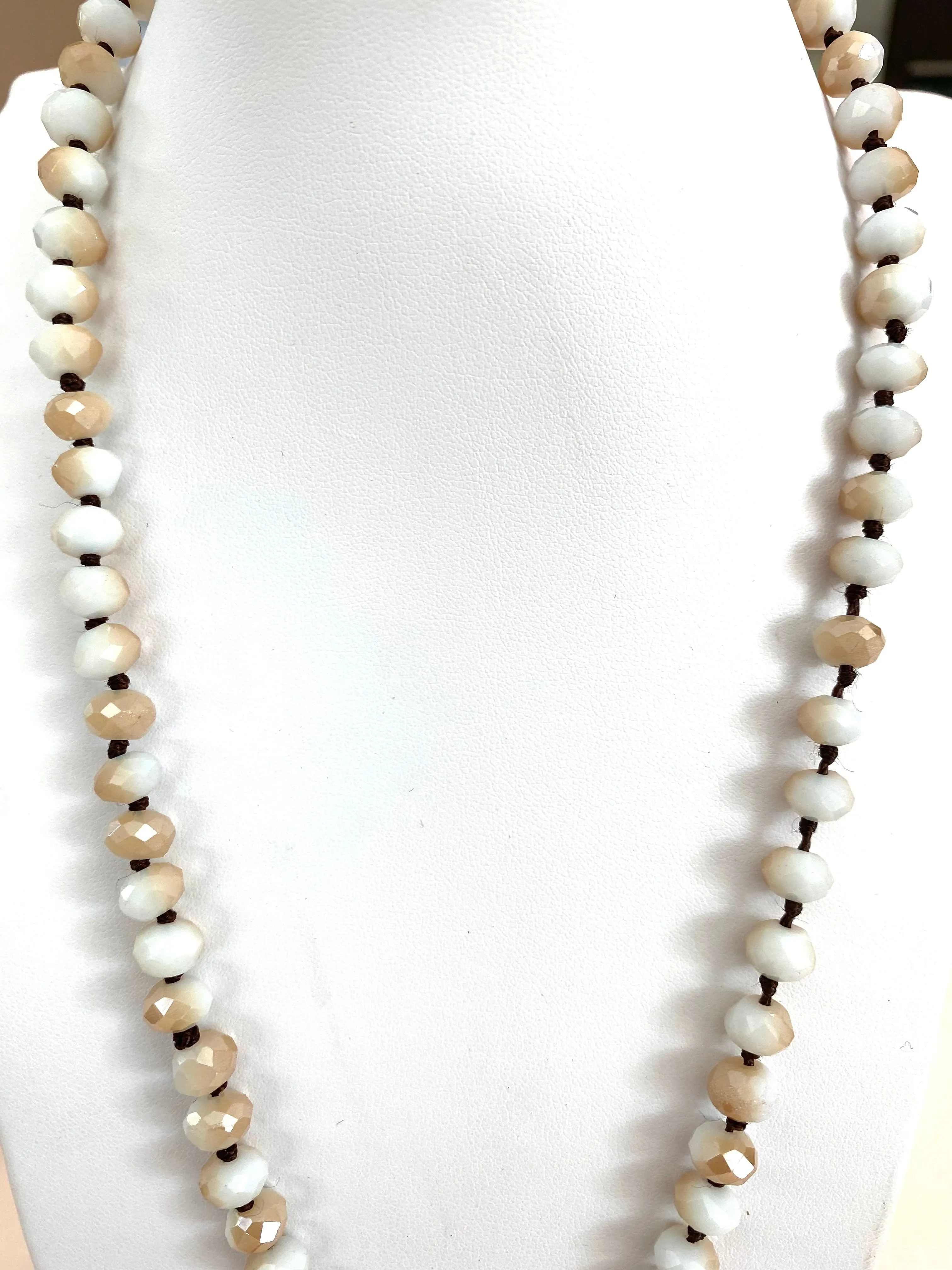 Hand Knotted Crystal and Stone 36in Necklace