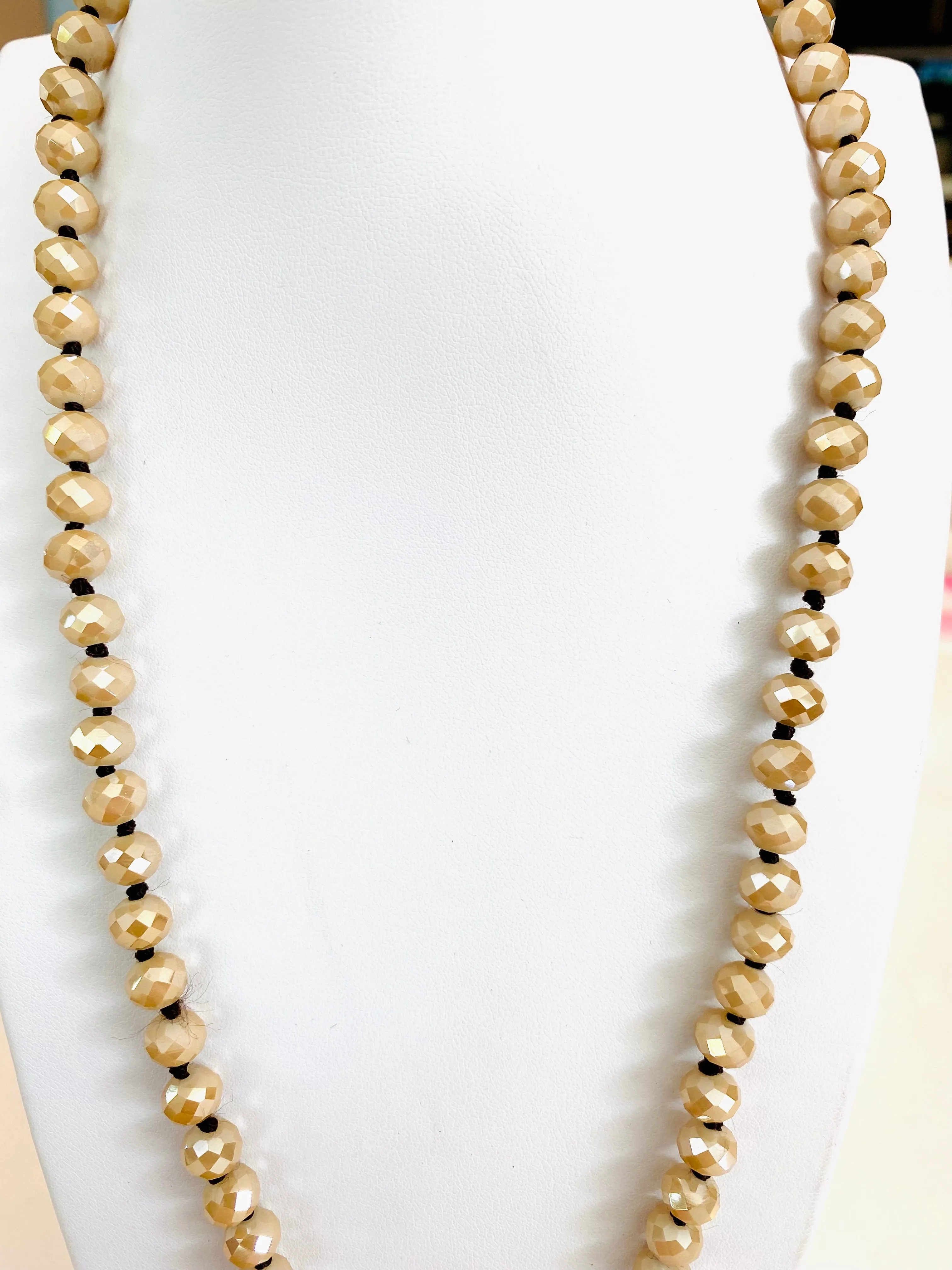 Hand Knotted Crystal and Stone 36in Necklace