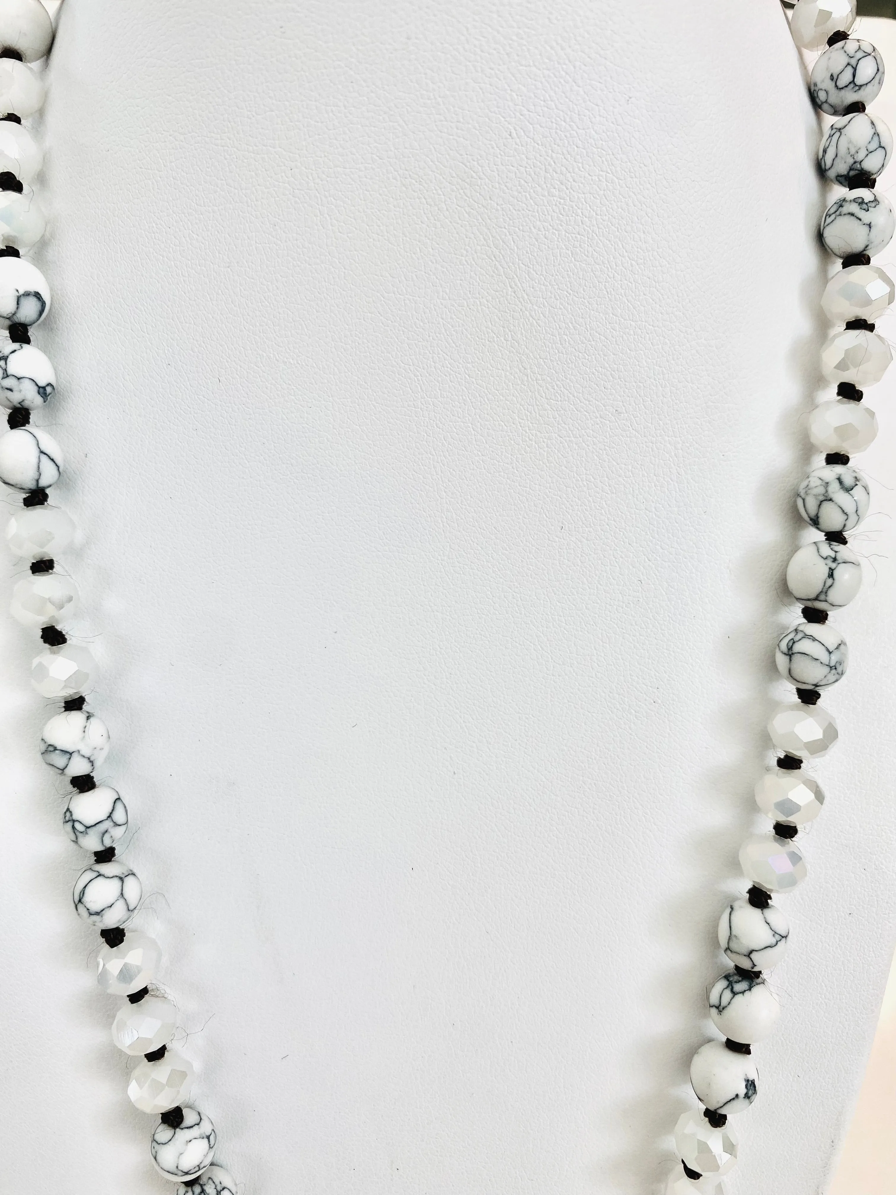 Hand Knotted Crystal and Stone 36in Necklace