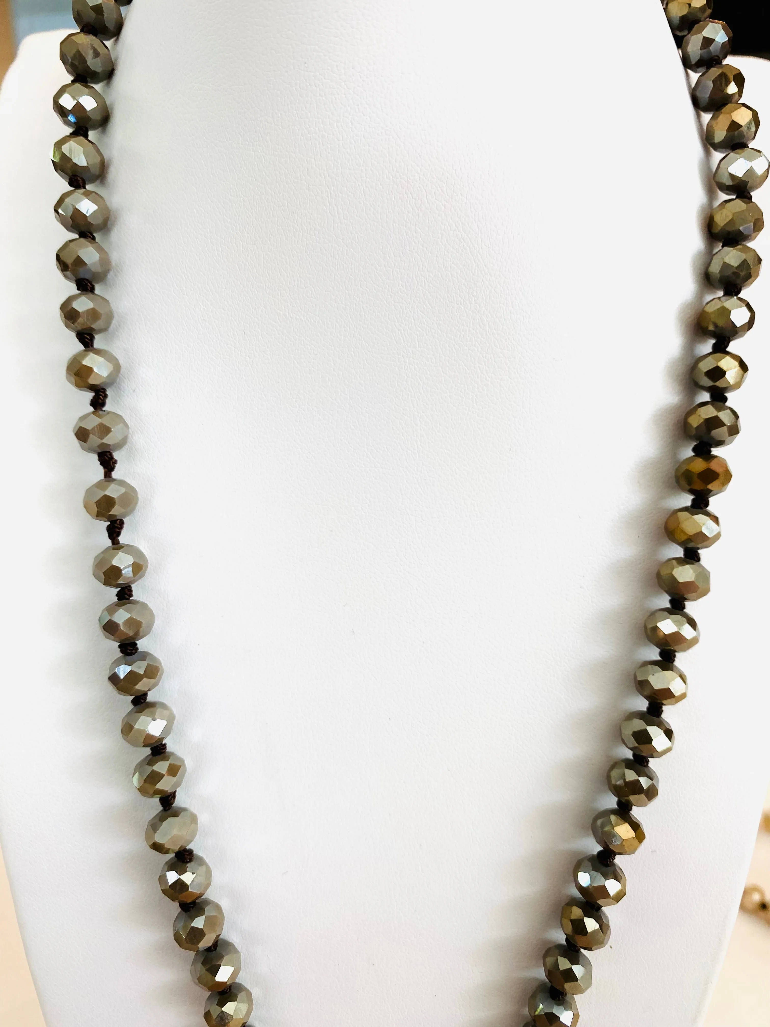 Hand Knotted Crystal and Stone 36in Necklace
