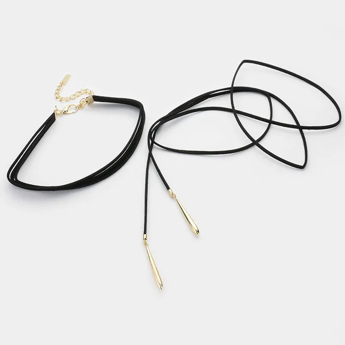 iLLASPARKZ 2 PCS - Multi-tier choker   long faux suede wrap tie necklace