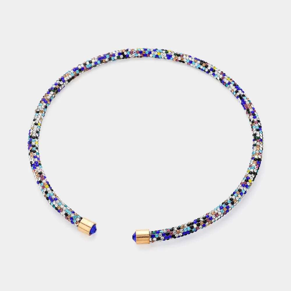 iLLASPARKZ Bling Studded Rhinestone Tip Open Choker Necklace