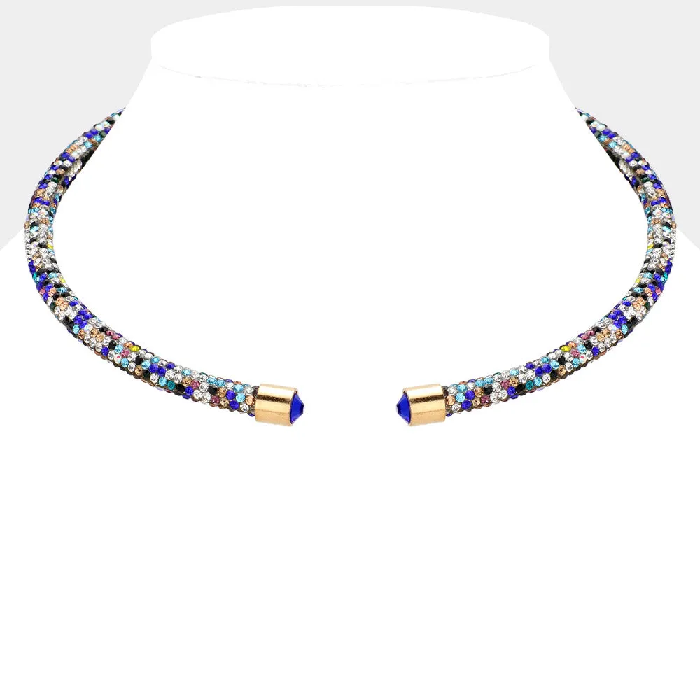 iLLASPARKZ Bling Studded Rhinestone Tip Open Choker Necklace
