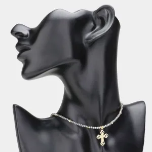 iLLASPARKZ Heart Cross Pendant Beaded Choker Necklace