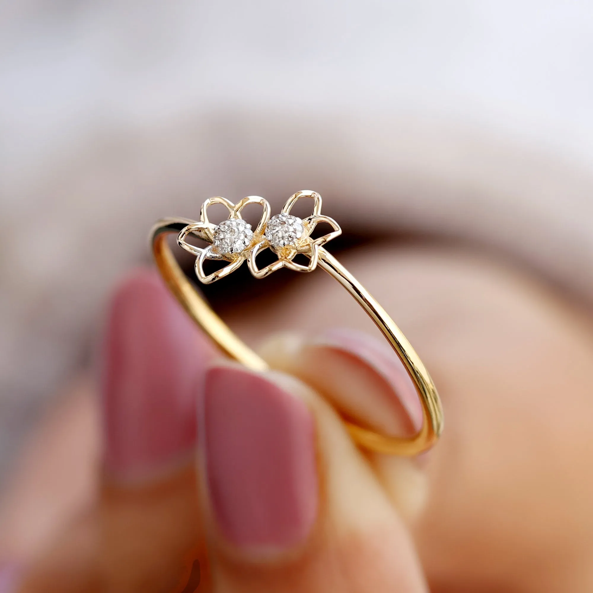Illusion Set Diamond Twin Floral Promise Ring