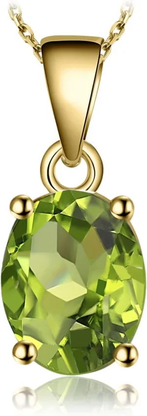 JewelryPalace Natural Gemstone Garnet Peridot Amethyst Citrine Blue Topaz Birthstone Solitaire Pendant Necklace Jewelry Set, 14k Gold Plated 925 Sterling Silver Necklaces for Women, 18 Inch Box chain