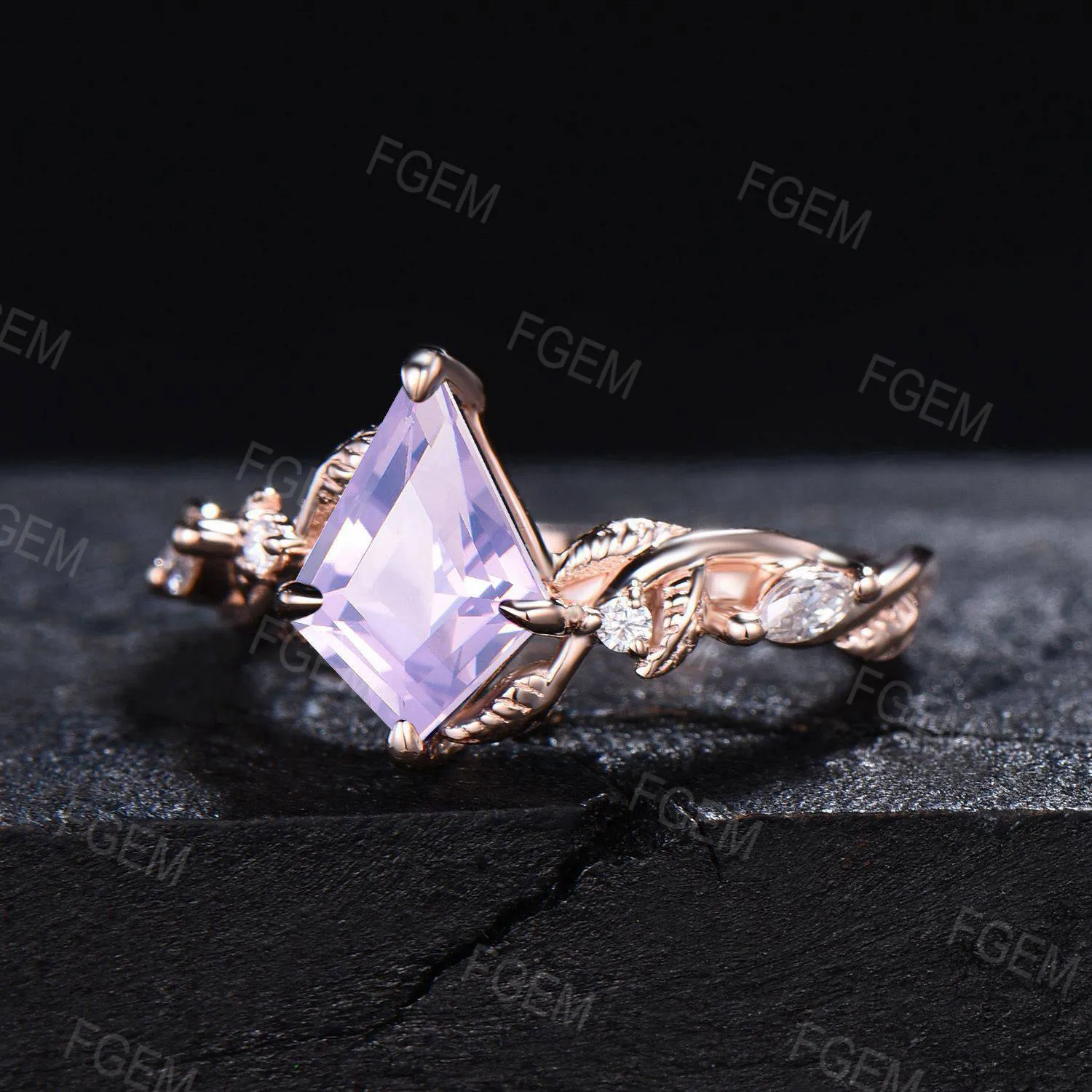 Leaf Lavender Amethyst Engagement Ring Nature Inspired Twig Vine Amethyst Promise Ring Kite Cut Purple Crystal Wedding Ring Anniversary Gift