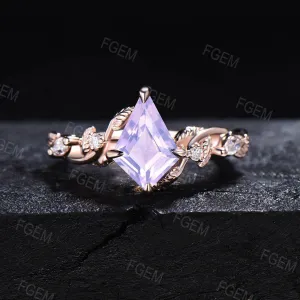 Leaf Lavender Amethyst Engagement Ring Nature Inspired Twig Vine Amethyst Promise Ring Kite Cut Purple Crystal Wedding Ring Anniversary Gift