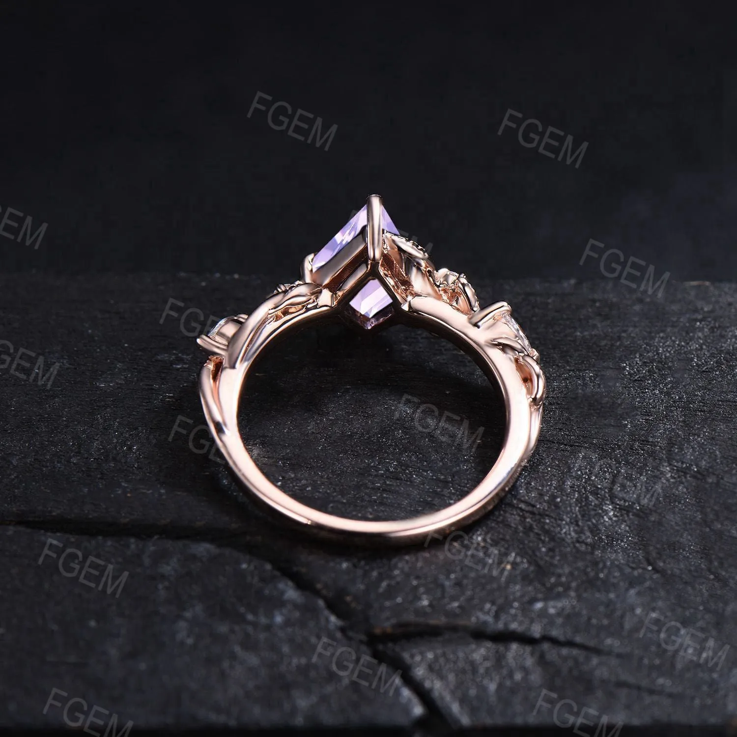 Leaf Lavender Amethyst Engagement Ring Nature Inspired Twig Vine Amethyst Promise Ring Kite Cut Purple Crystal Wedding Ring Anniversary Gift