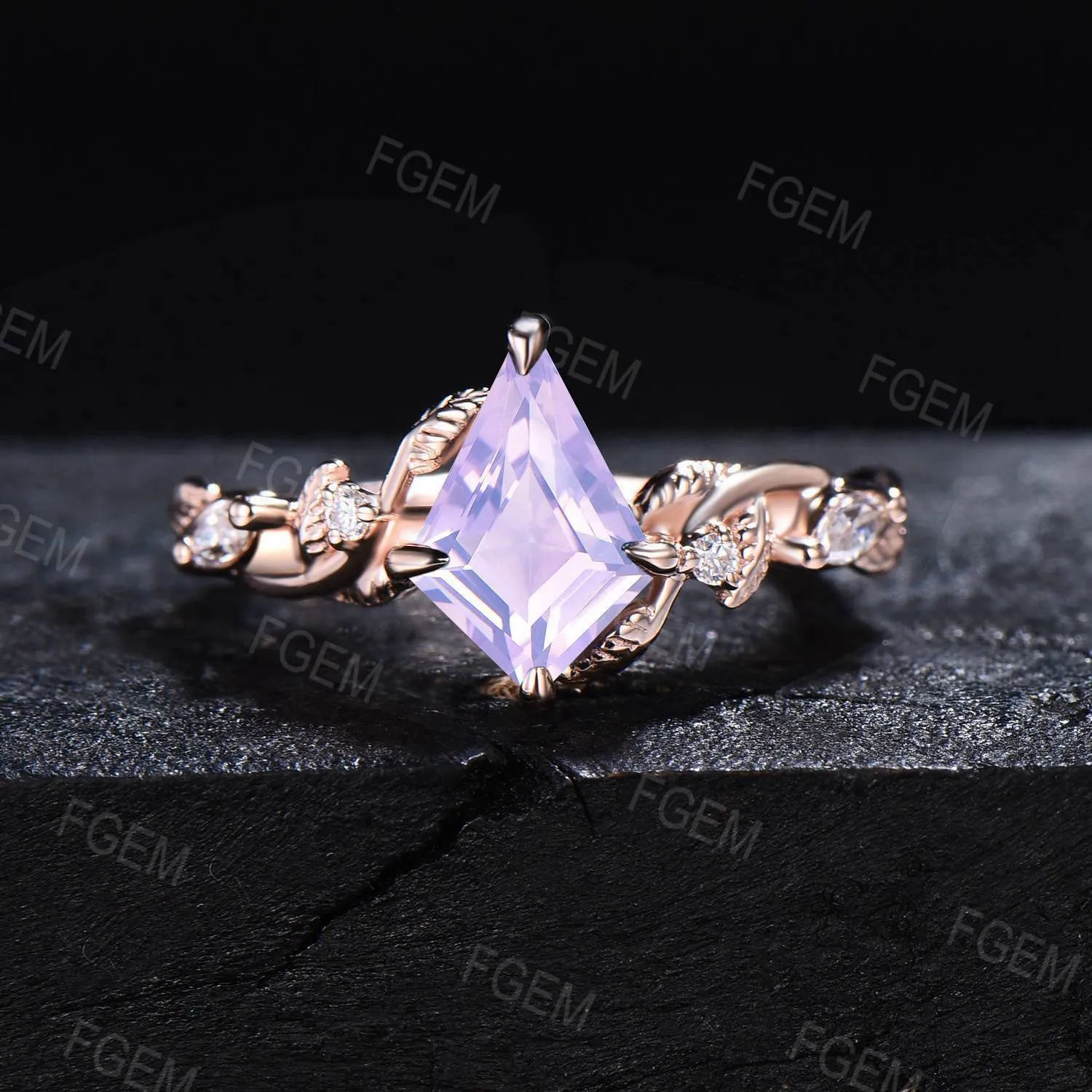 Leaf Lavender Amethyst Engagement Ring Nature Inspired Twig Vine Amethyst Promise Ring Kite Cut Purple Crystal Wedding Ring Anniversary Gift