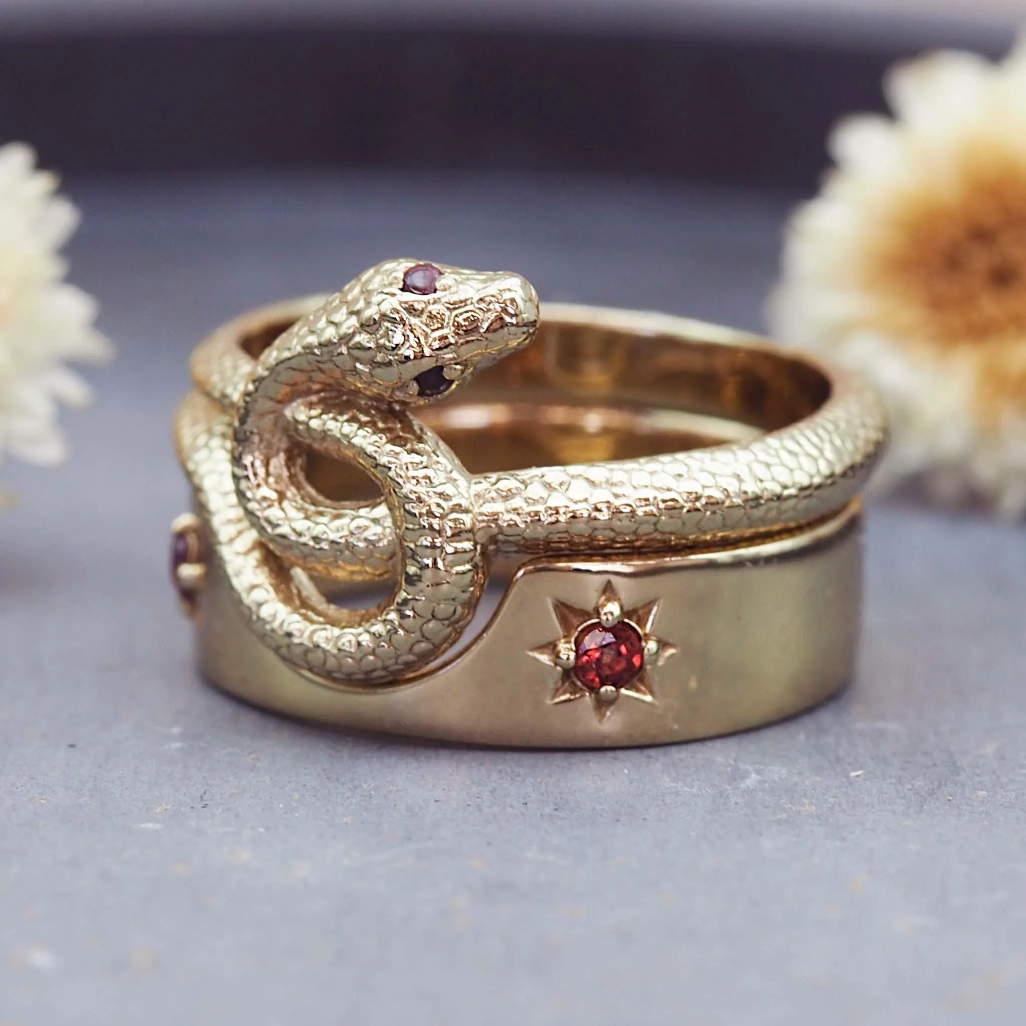 LIMITED EDITION ‘i h x LUNA’ Garnet Serpent Ring Set