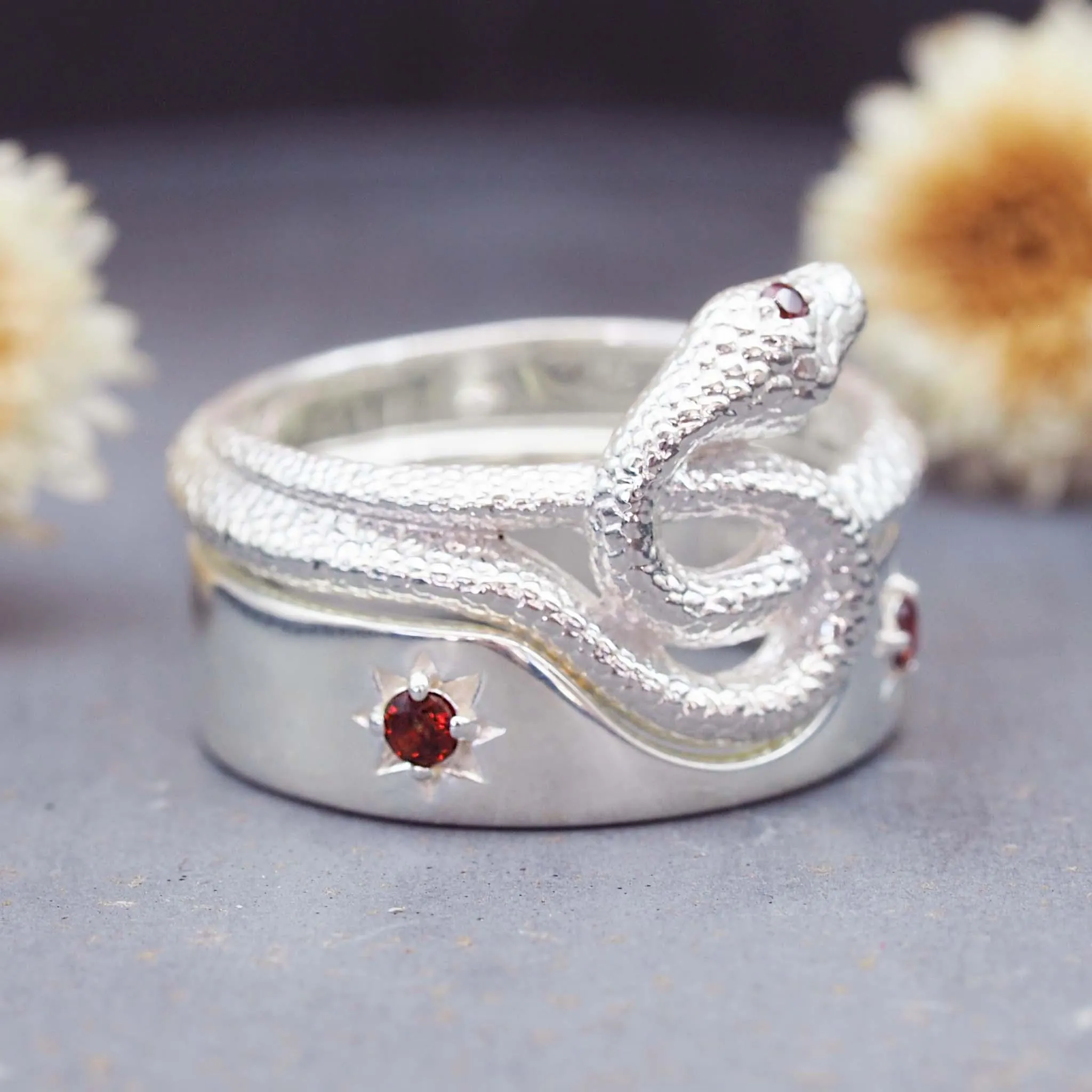 LIMITED EDITION ‘i h x LUNA’ Garnet Serpent Ring Set