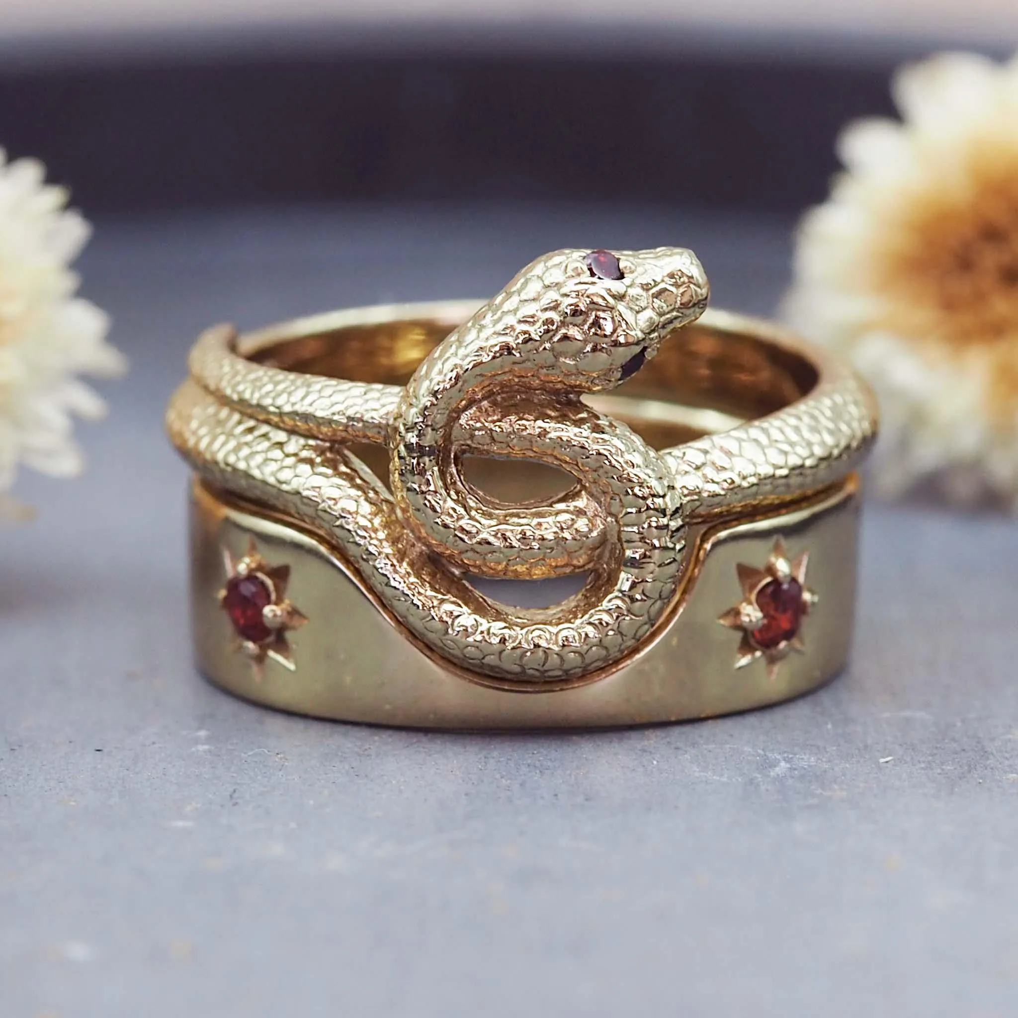 LIMITED EDITION ‘i h x LUNA’ Garnet Serpent Ring Set