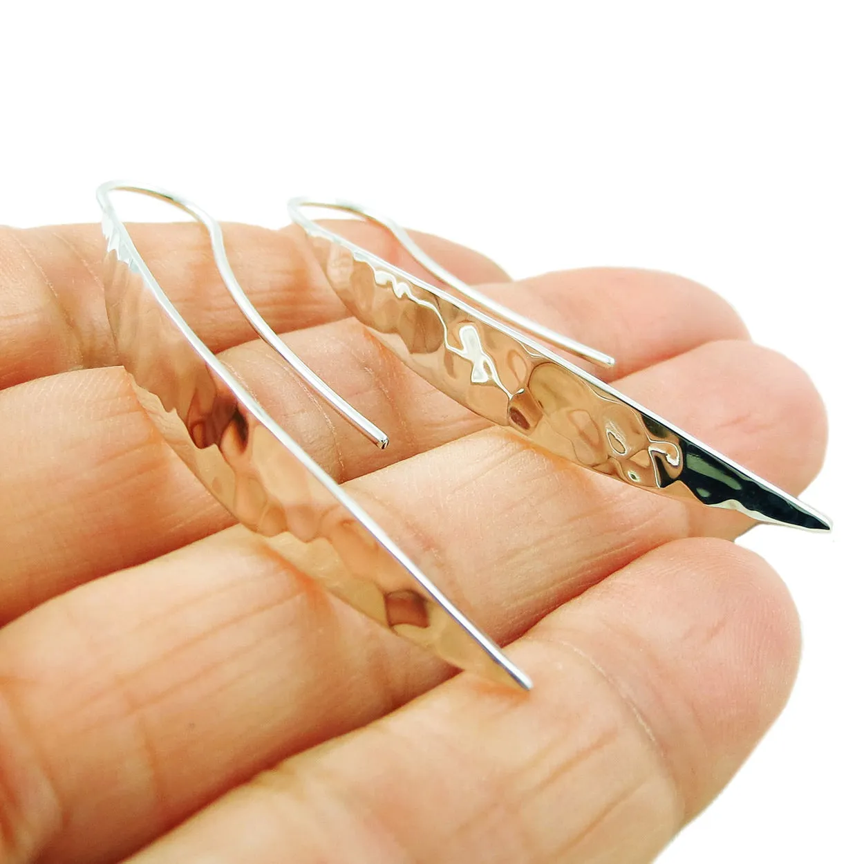 Long Handmade 925 Silver Hammered Drop Earrings