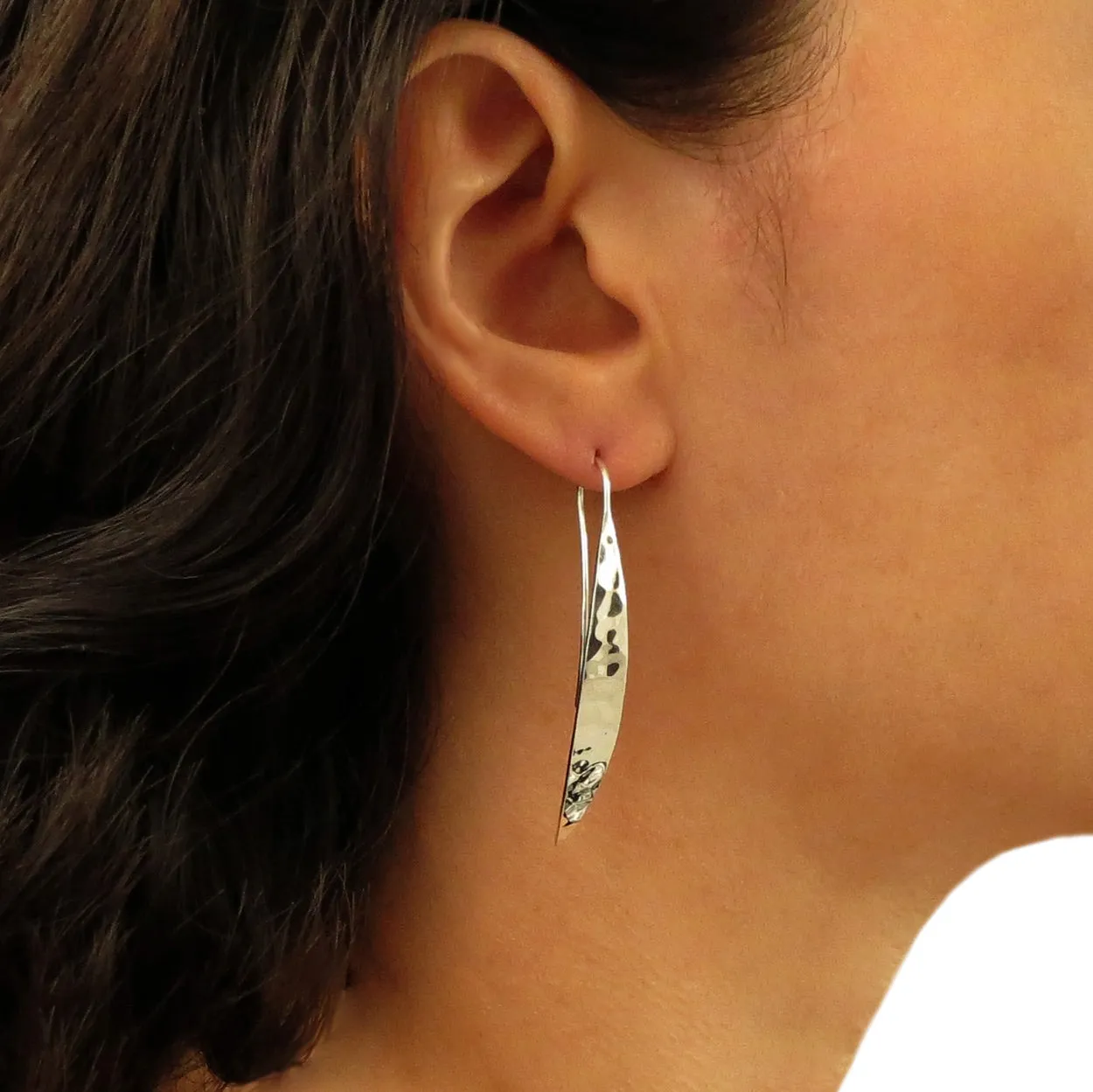 Long Handmade 925 Silver Hammered Drop Earrings