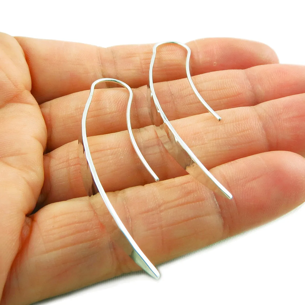 Long Handmade 925 Silver Hammered Drop Earrings