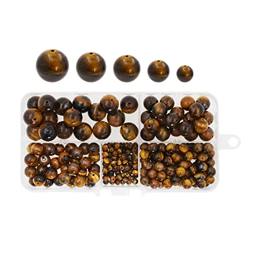 Mandala Crafts Round Natural Tiger Eye Beads for Jewelry Making - Loose Yellow Tigers Eye Stone - Tiger Eye Gemstone for Bracelet Necklace Beading