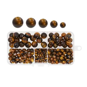 Mandala Crafts Round Natural Tiger Eye Beads for Jewelry Making - Loose Yellow Tigers Eye Stone - Tiger Eye Gemstone for Bracelet Necklace Beading