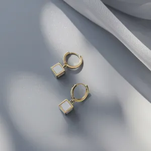 Minimalist Gold Square Drop Earrings with White Accents jlt11512