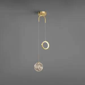 Minimalist Gold Starry LED Pendant Light for Bedroom with Glass Ball and Ring