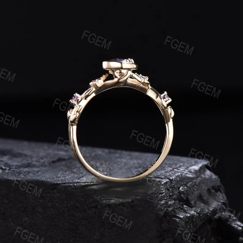 Moon Star Design Natural Peridot and Citrine Ring 10K Rose Gold Nature Inspired Green Peridot Promise Ring August Birthstone Birthday Gifts