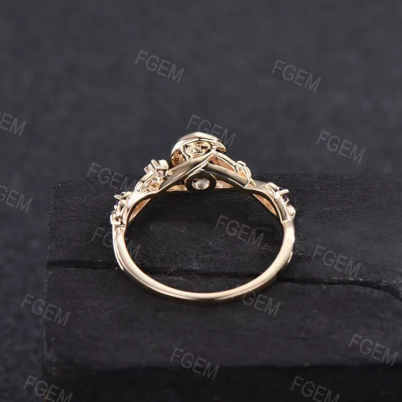 Moon Star Design Natural Peridot and Citrine Ring 10K Rose Gold Nature Inspired Green Peridot Promise Ring August Birthstone Birthday Gifts