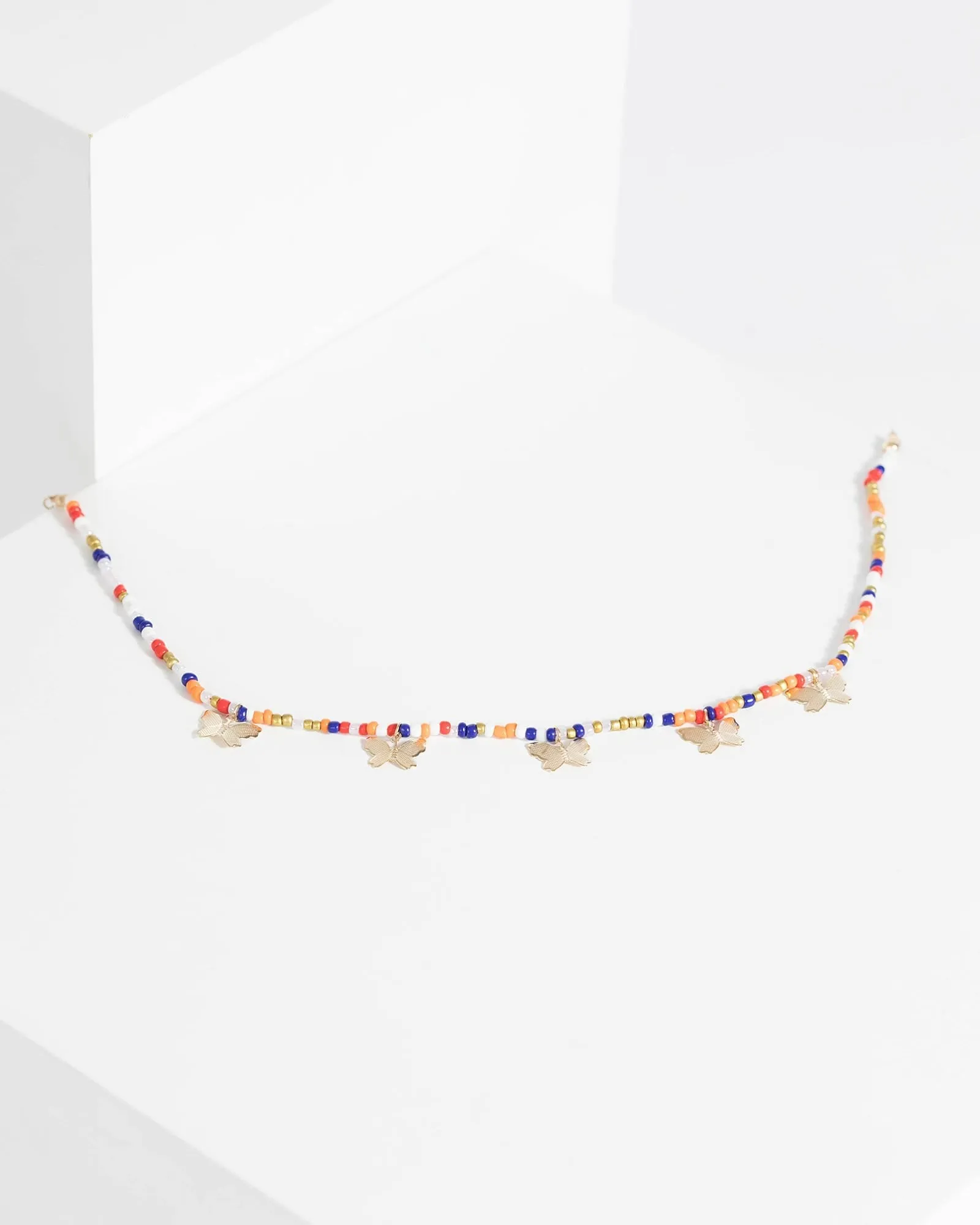 Multi Colour Butterfly Beaded Choker Necklace
