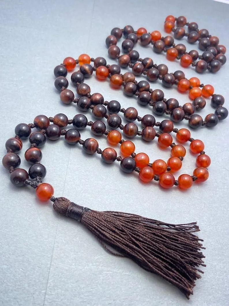 Natural Red Tiger's Eye & Red Onyx 8mm 108 Mala Beads, Spiritual, Meditation Beads, Reiki, Japa Mala, Buddhist Prayer Beads, Yoga Bracelet, healing beads LKMALA-RRGU-3566