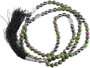 Natural RUBY ZOISITE & HEMATITE 8mm 108 Mala Beads, Spiritual, Meditation Beads, Reiki, Japa Mala, Buddhist Prayer Beads, Yoga Bracelet, healing beads LKMALA-RRGU-3080
