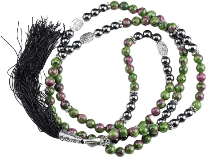 Natural RUBY ZOISITE & HEMATITE 8mm 108 Mala Beads, Spiritual, Meditation Beads, Reiki, Japa Mala, Buddhist Prayer Beads, Yoga Bracelet, healing beads LKMALA-RRGU-3080