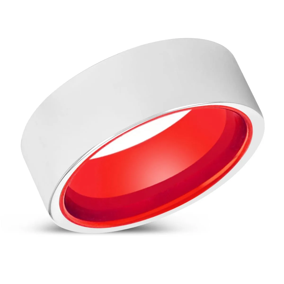 NAVARRO | Red Ring, Silver Tungsten Ring, Shiny, Flat