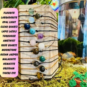 NEW! Single Gemstone Bead Choker Necklace . * . Adjustable Back | 8  Genuine Stones Available | Wax Hemp Cord | Healing Properties