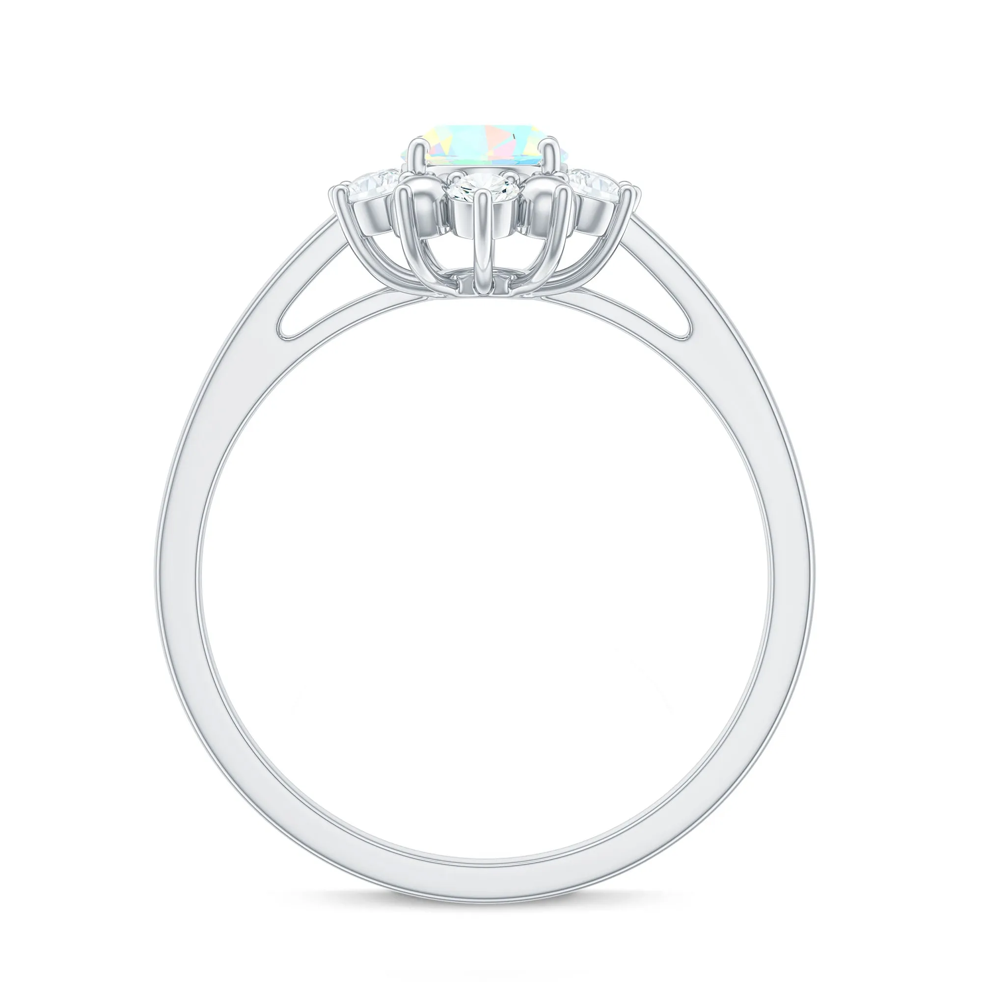 Oval Ethiopian Opal Floral Halo Engagement Ring with Diamond