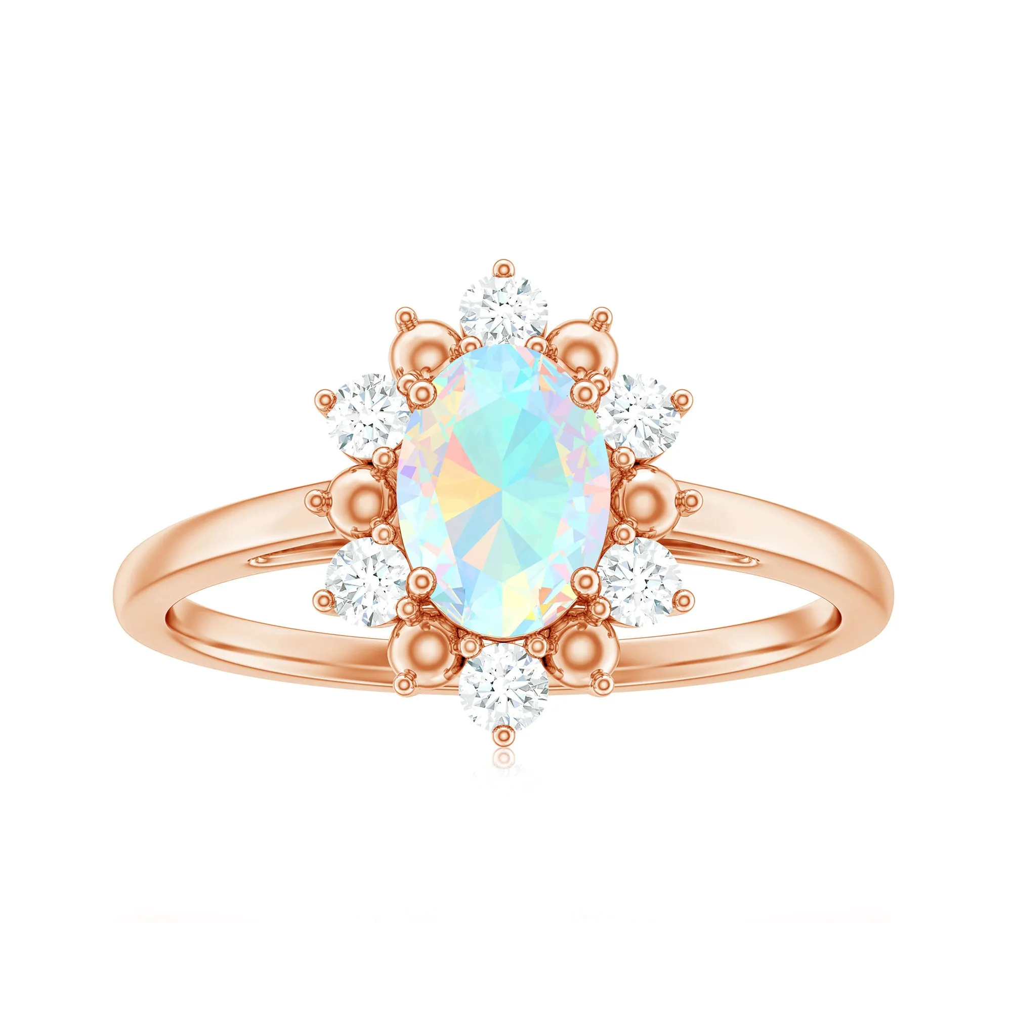 Oval Ethiopian Opal Floral Halo Engagement Ring with Diamond