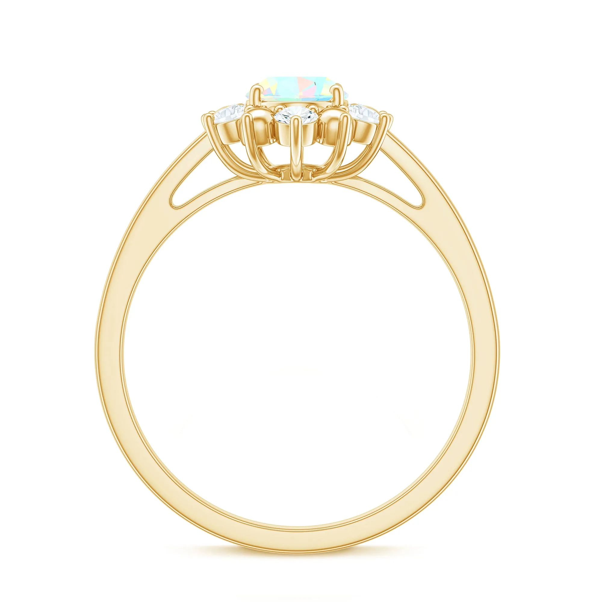Oval Ethiopian Opal Floral Halo Engagement Ring with Diamond