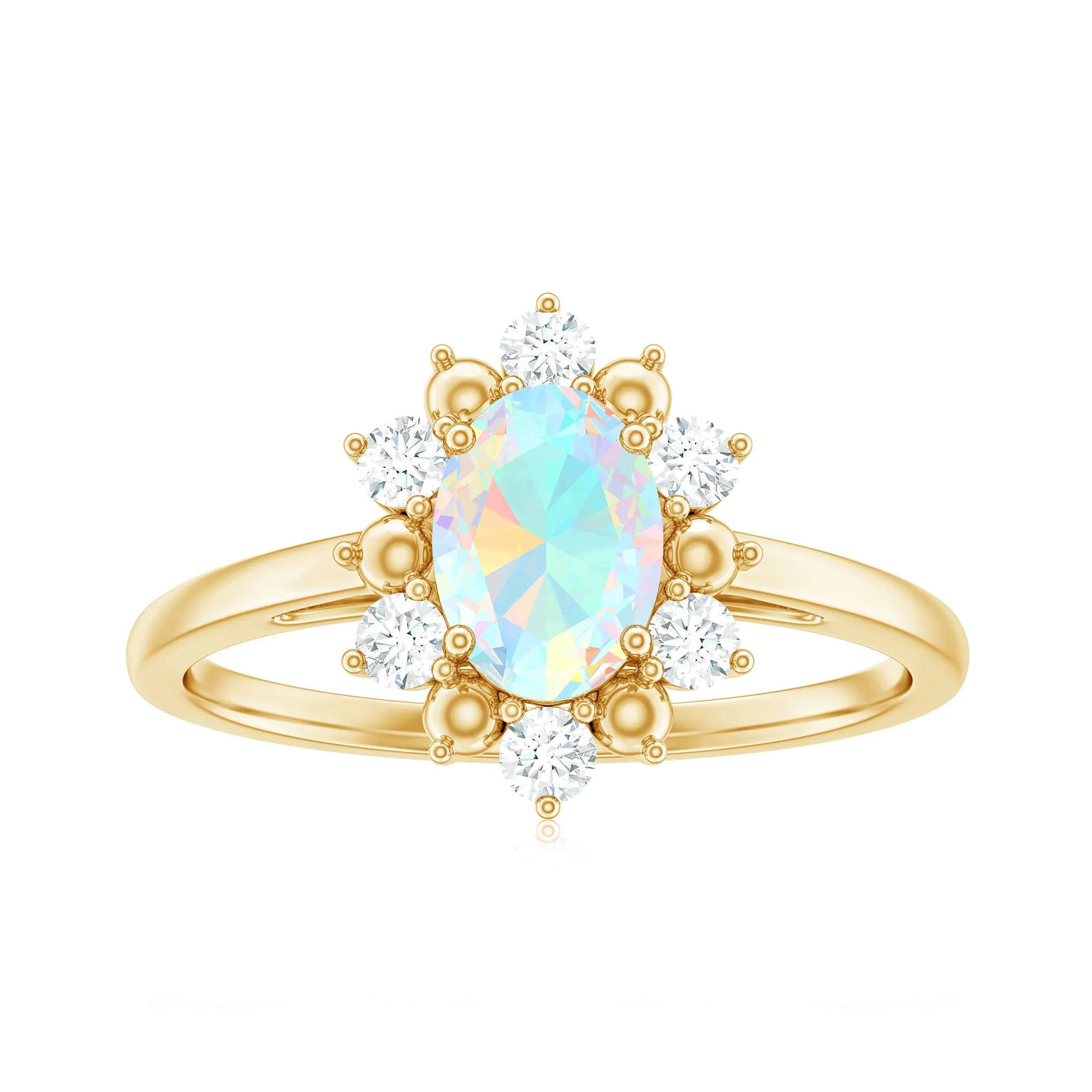 Oval Ethiopian Opal Floral Halo Engagement Ring with Diamond