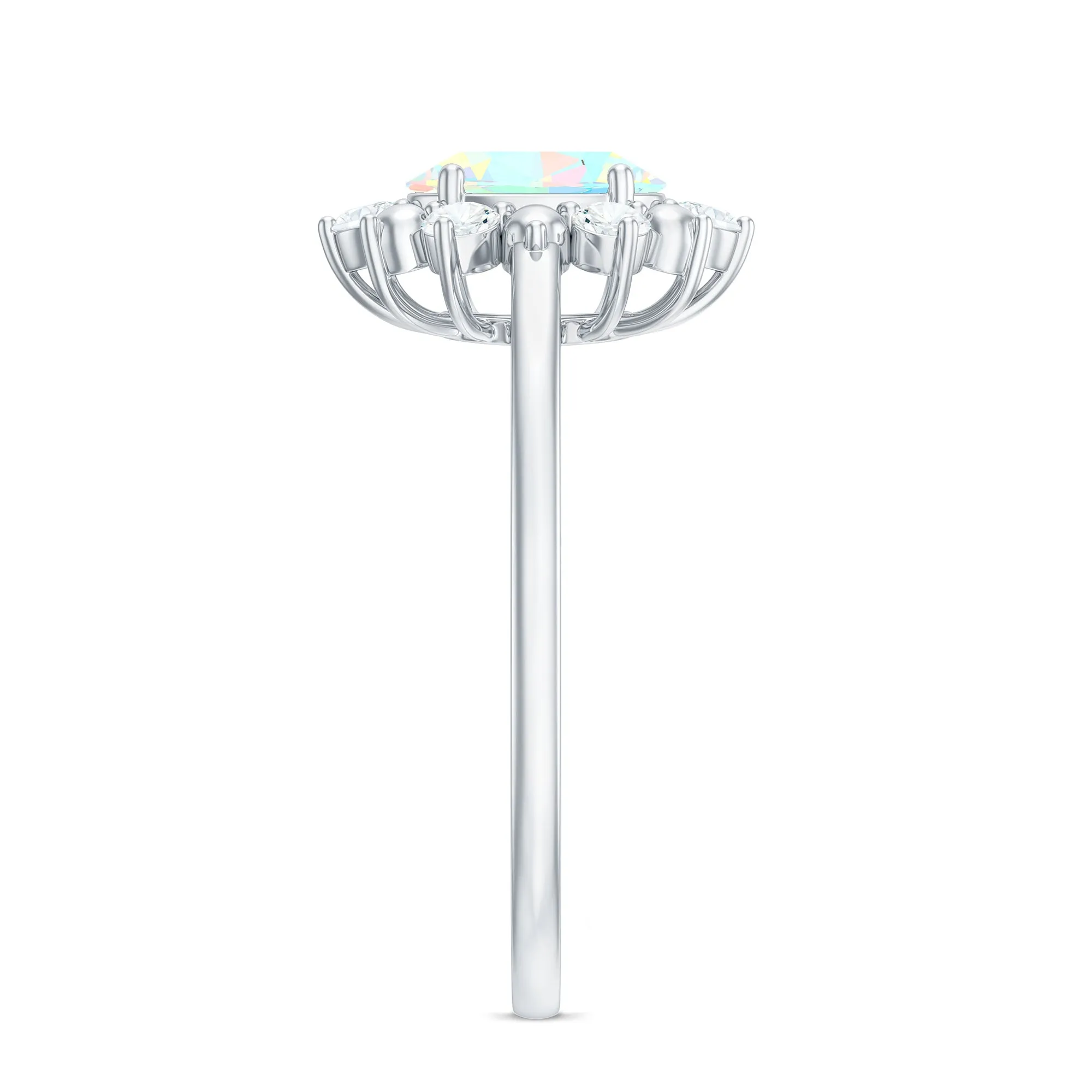 Oval Ethiopian Opal Floral Halo Engagement Ring with Diamond