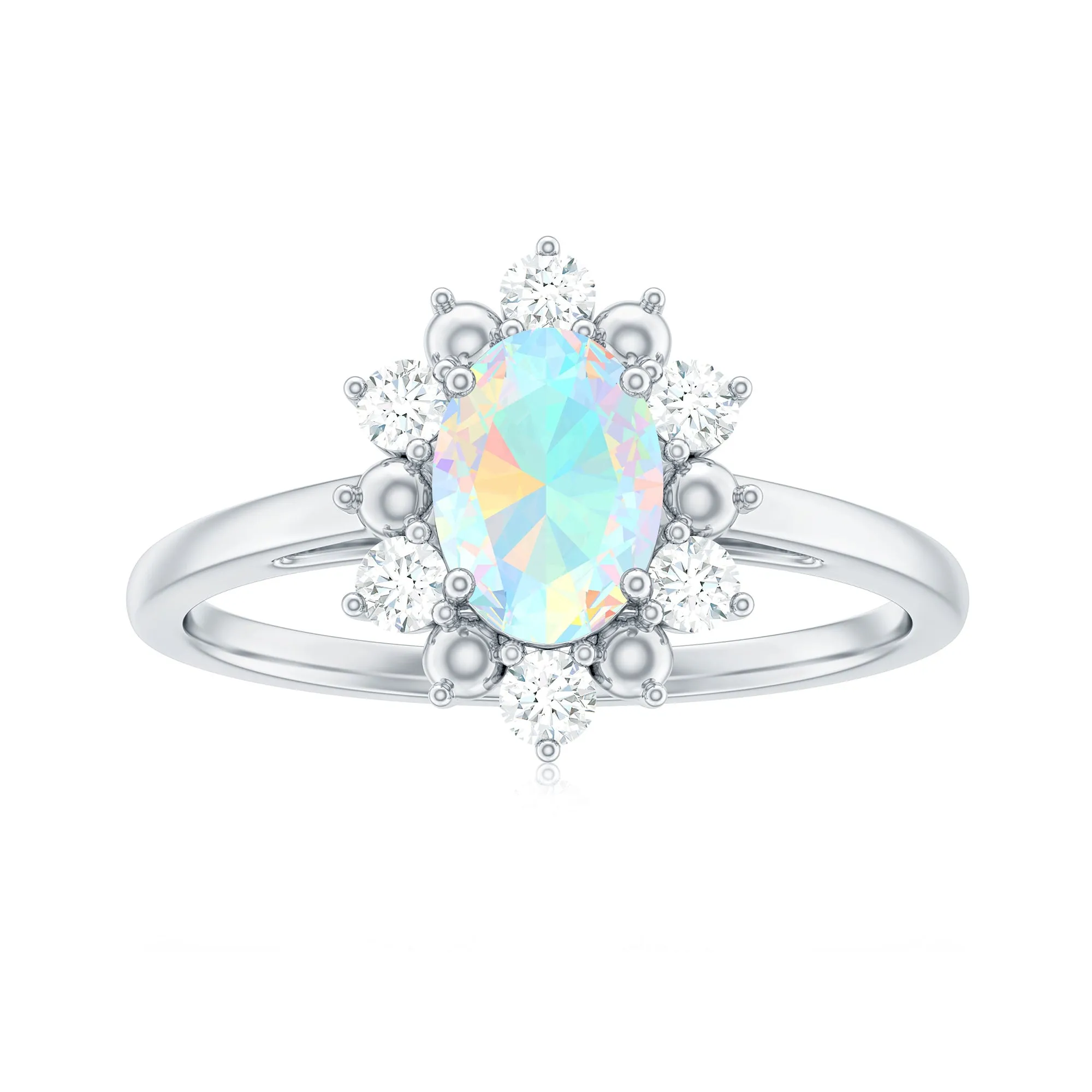 Oval Ethiopian Opal Floral Halo Engagement Ring with Diamond