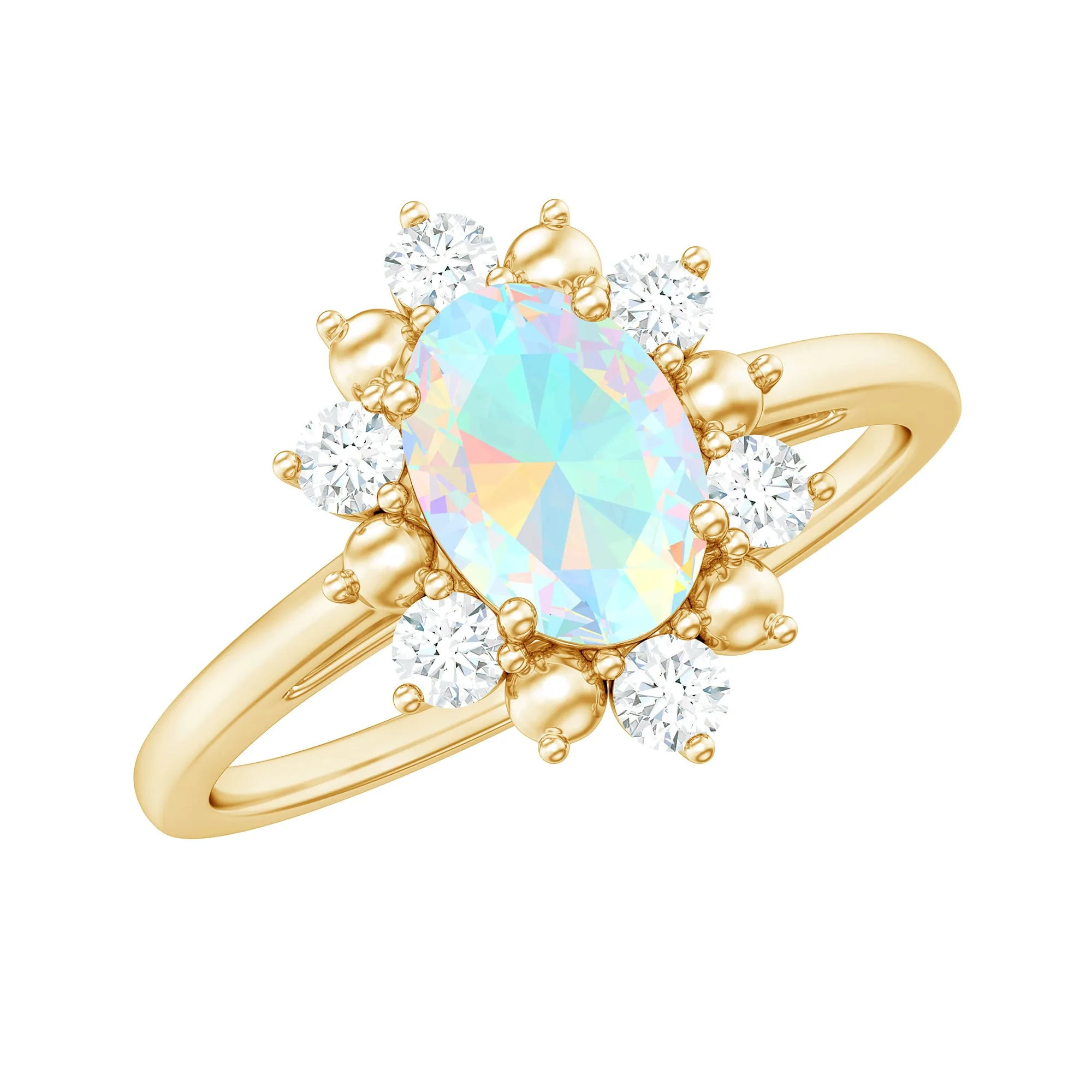 Oval Ethiopian Opal Floral Halo Engagement Ring with Diamond