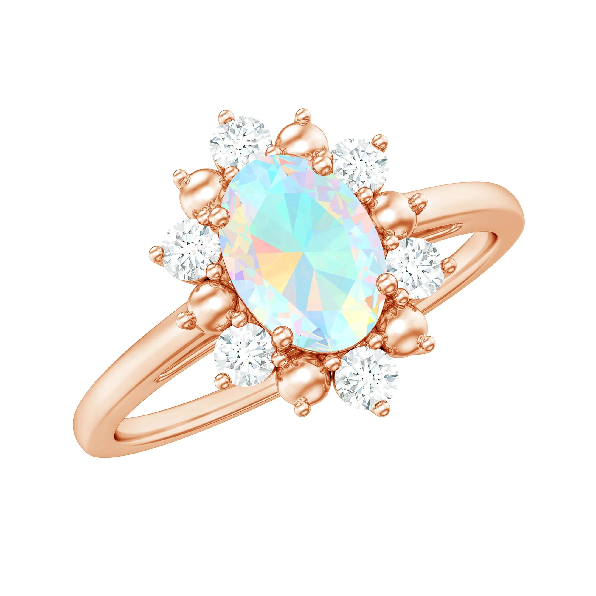 Oval Ethiopian Opal Floral Halo Engagement Ring with Diamond