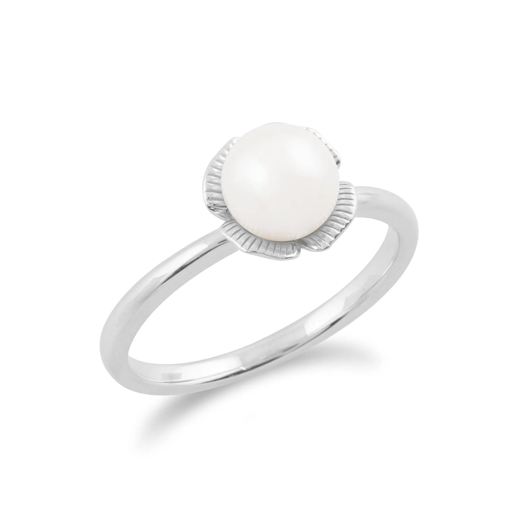 Perle Ring, 925Sterling Silber Ginkgo Flower 1,88CT Pearl Ring