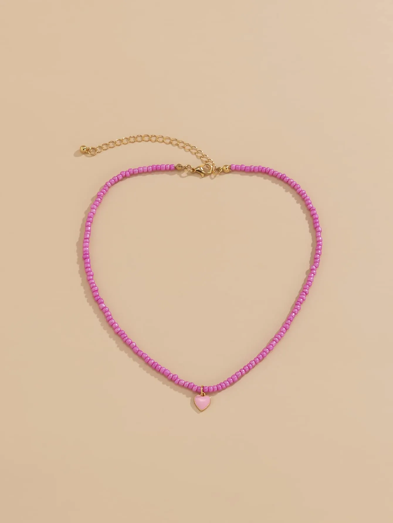 Pink Heart Charm Beaded Necklace for Women Jewelry for Women Gift for Her
