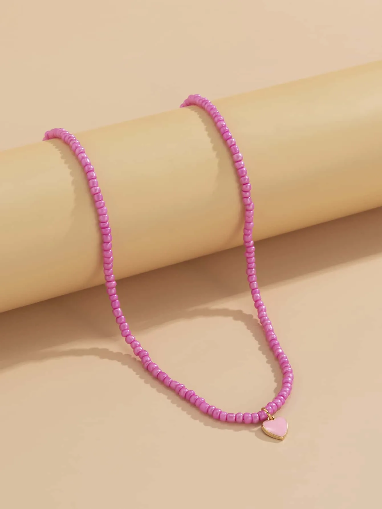 Pink Heart Charm Beaded Necklace for Women Jewelry for Women Gift for Her