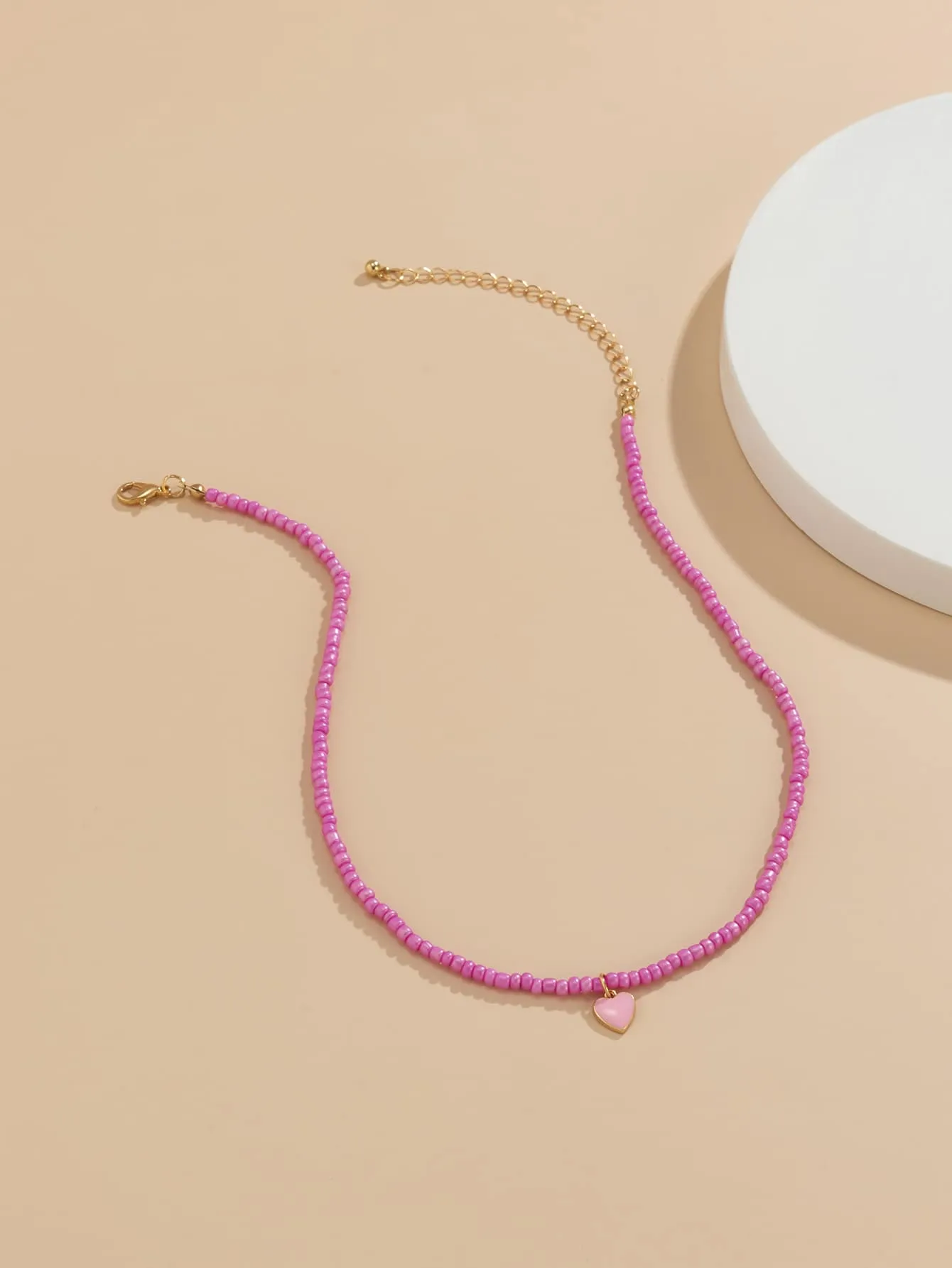 Pink Heart Charm Beaded Necklace for Women Jewelry for Women Gift for Her