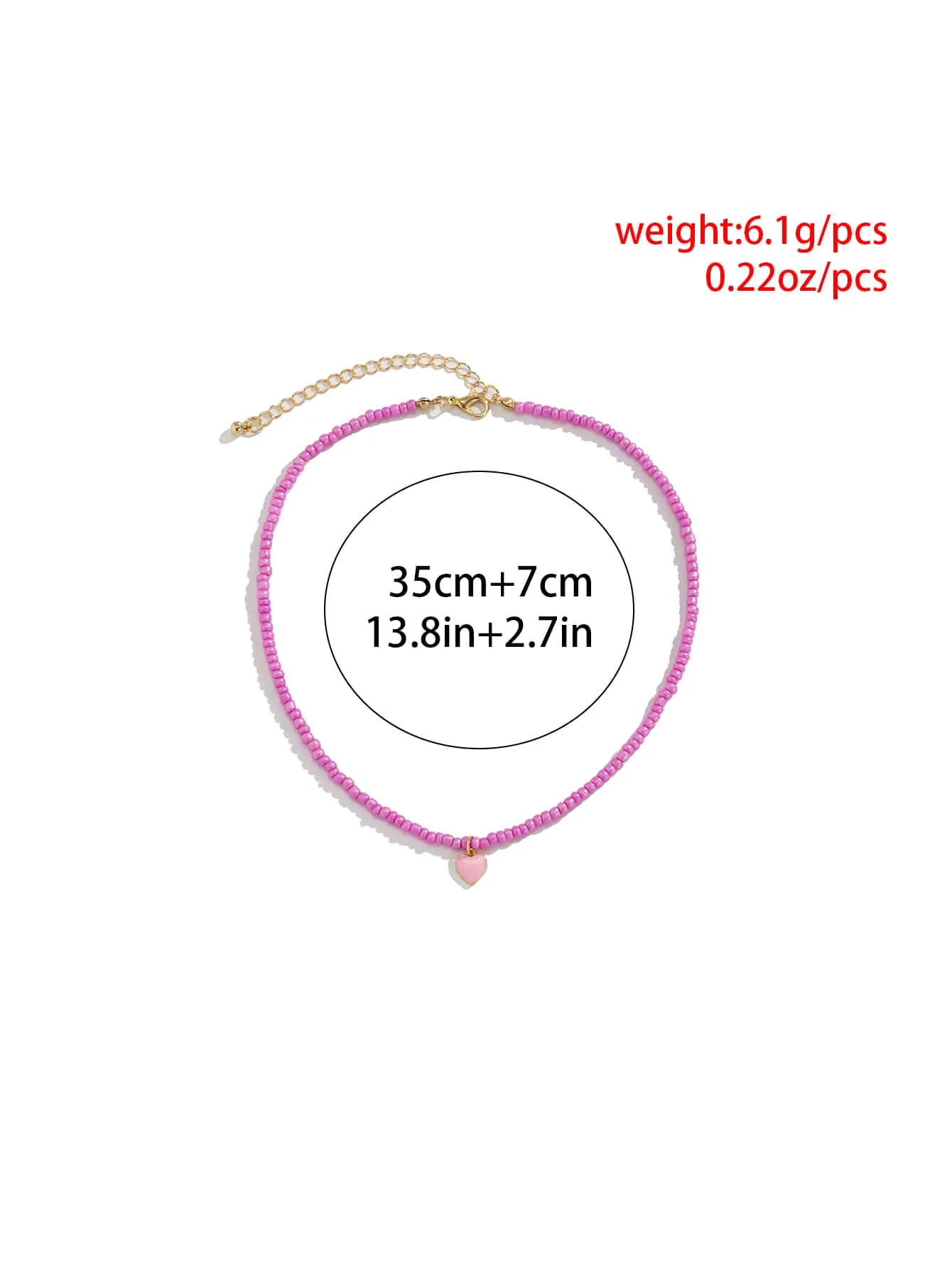 Pink Heart Charm Beaded Necklace for Women Jewelry for Women Gift for Her