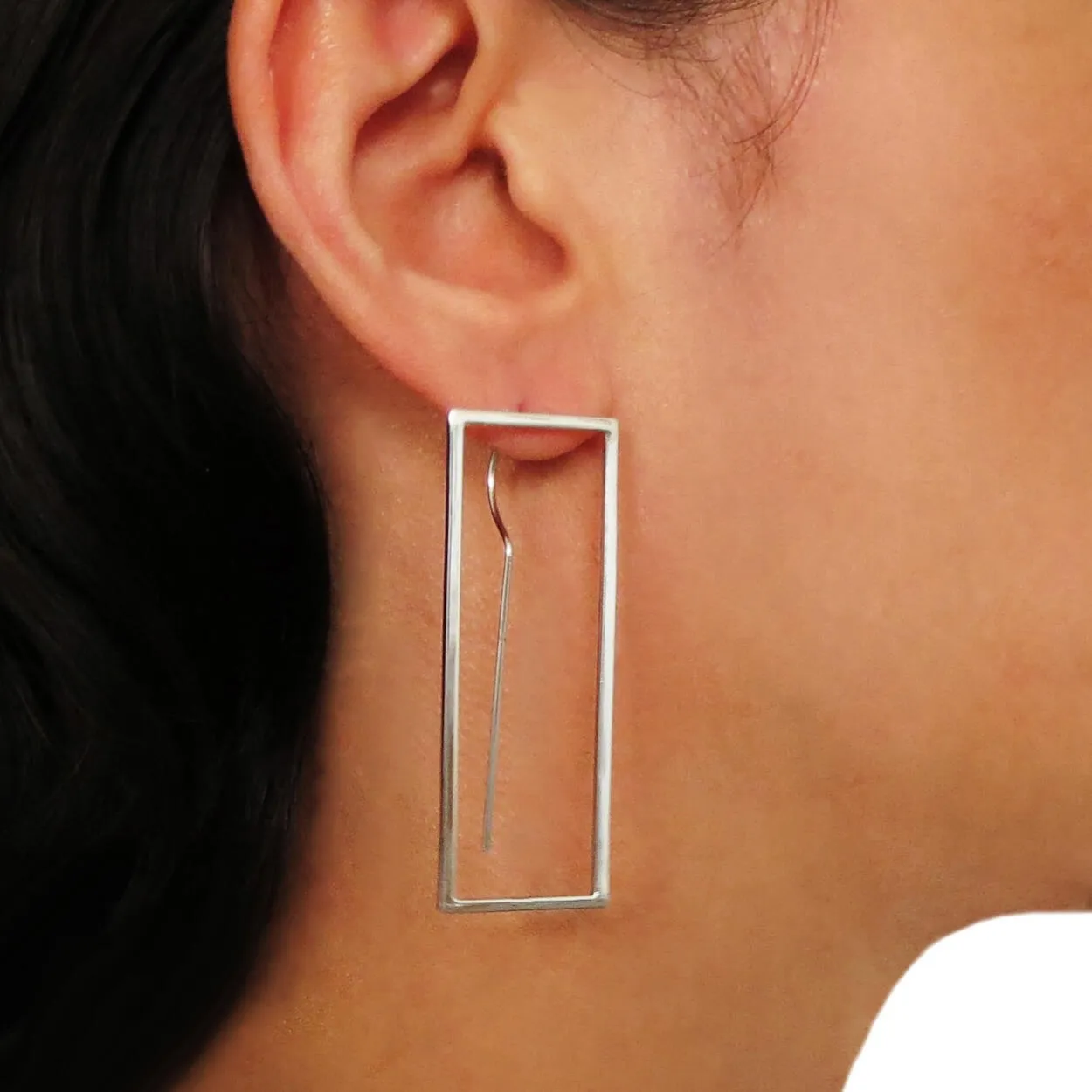 Rectangle 925 Sterling Silver Long Earrings